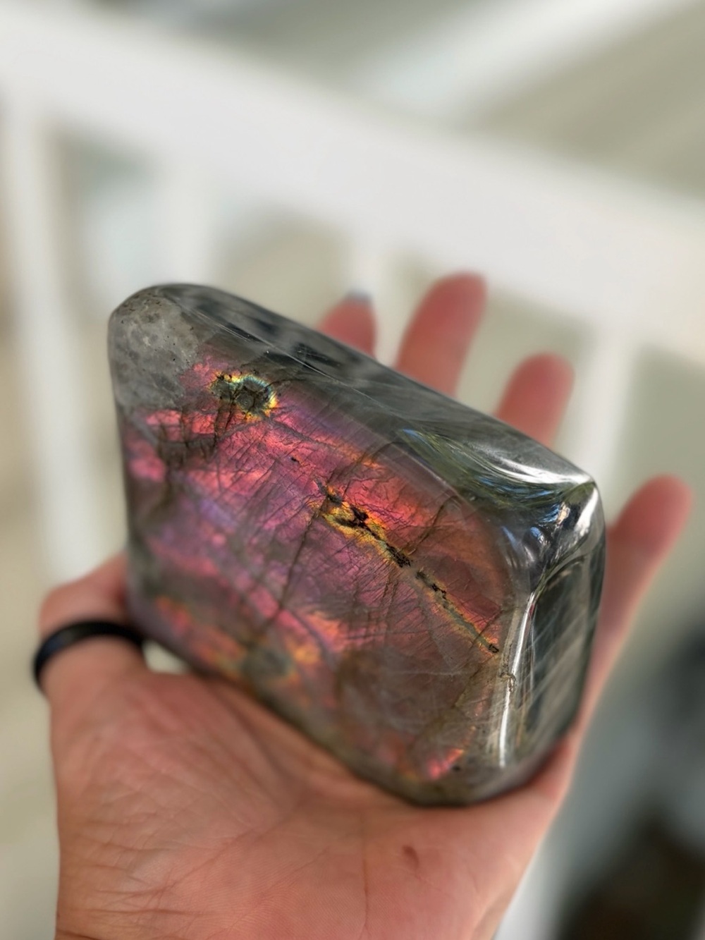 Polished Labradorite Display Piece - Iridescent Pink, orange & Gold Sheen